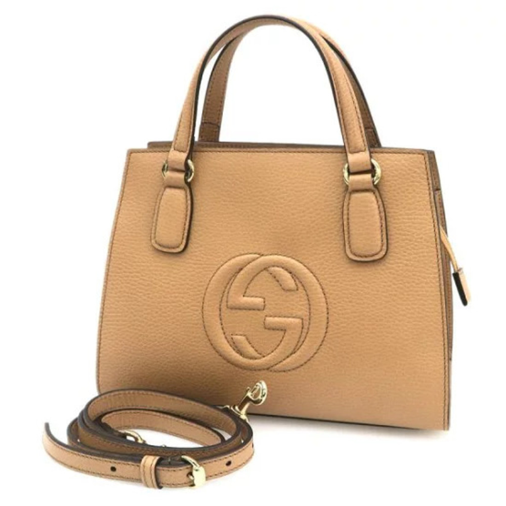 Gucci Soho bag pebbled leather interlocking GG logo embossed Pink